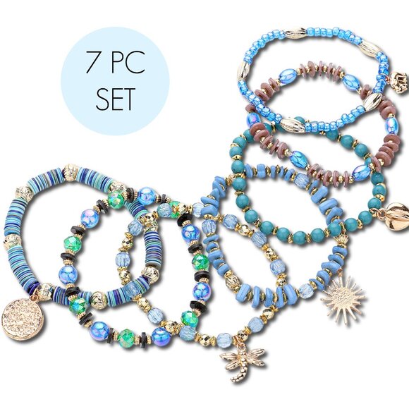 Best of Luck 7PC Lucky Charm Stretch Bracelet Stack SET NEW - Picture 2 of 2